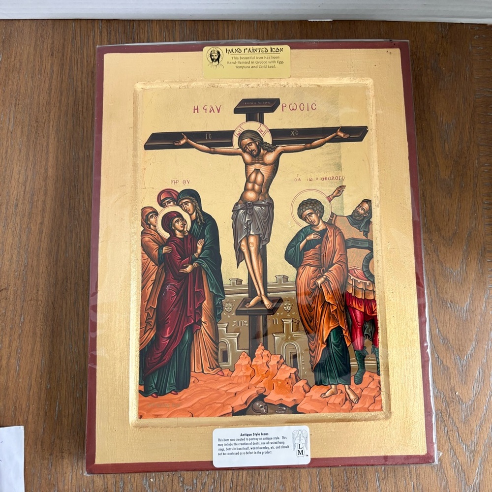 Hand-Painted Icon  in Greece with Egg, Tempura and Gold Leaf Painting Jesus - Picture 7 of 7